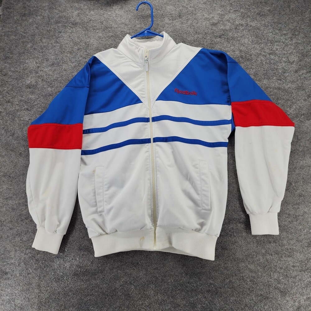 Vintage Reebok Jacket Mens Small Full Zip White Polyester